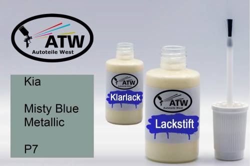 Kia, Misty Blue Metallic, P7: 20ml Lackstift + 20ml Klarlack - Set, von ATW Autoteile West.